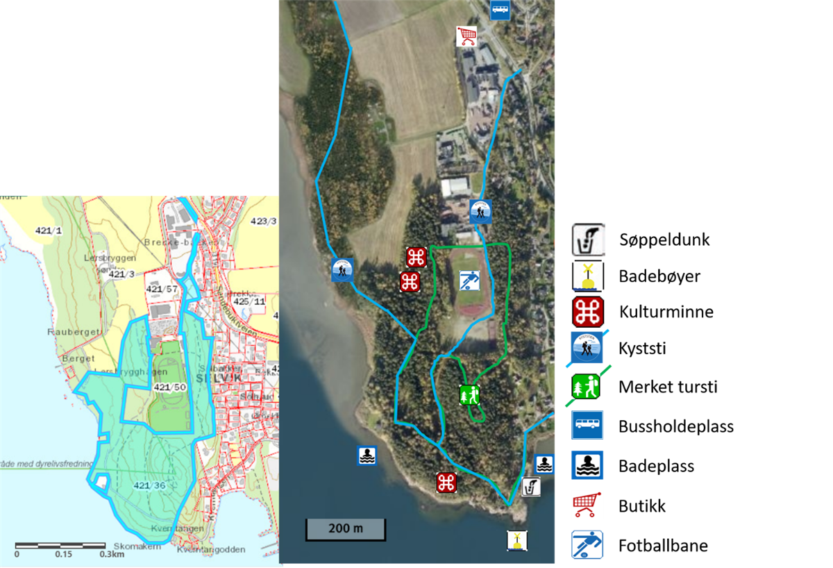 Kart over Lersbryggen friluftsområde - Klikk for stort bilde