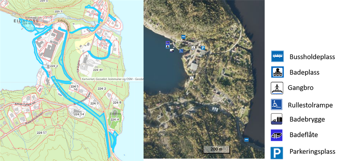 Kart over Eidsfoss kultursti og friluftsområde - Klikk for stort bilde